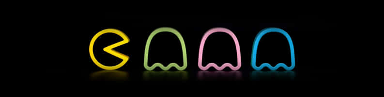 Pacmanand Ghosts Neon Representation PNG Image