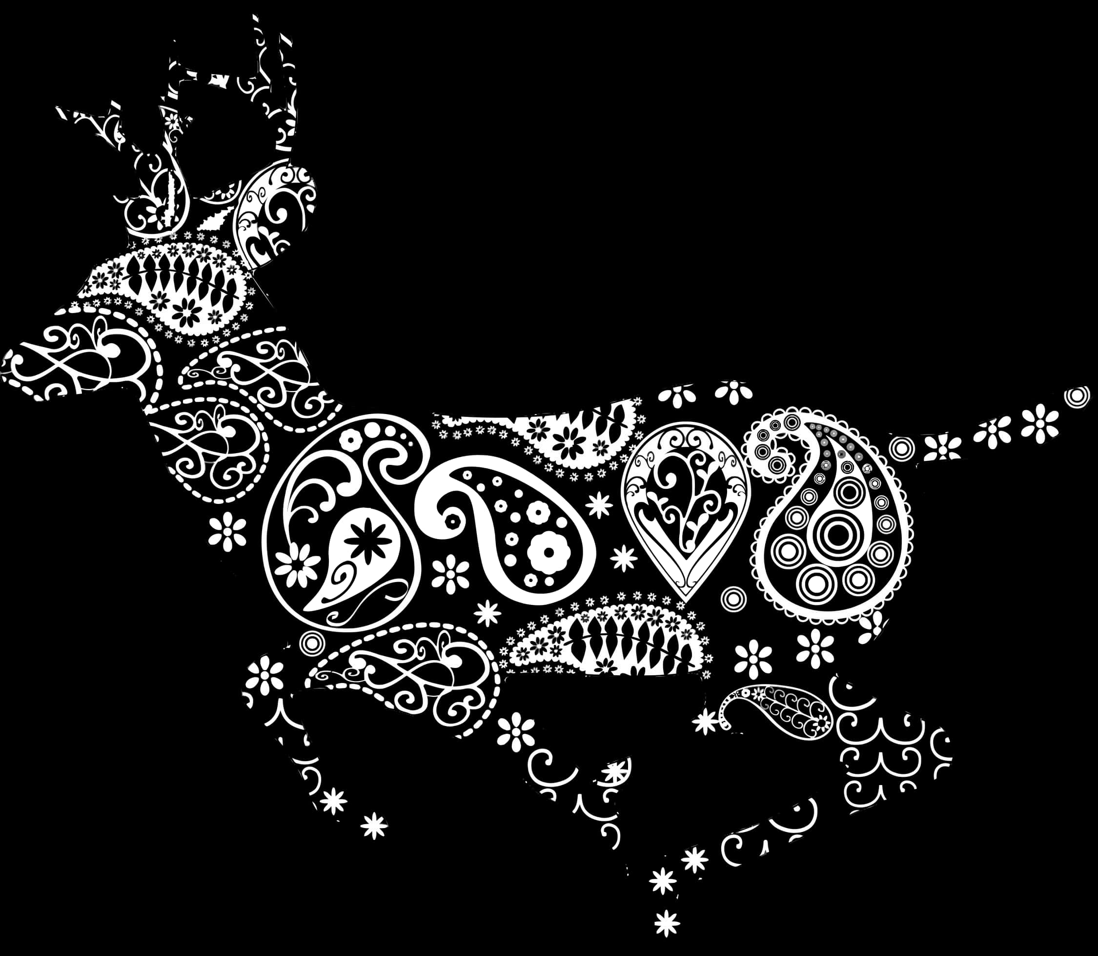 Paisley Patterned Deer Silhouette PNG Image