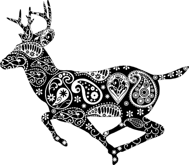 Paisley Patterned Deer Silhouette PNG Image