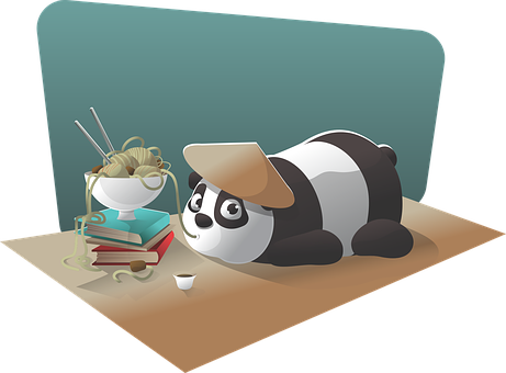 Panda Studying With Noodles PNG Image