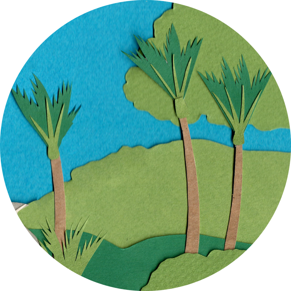 Paper Cut Tropical Landscape PNG Image