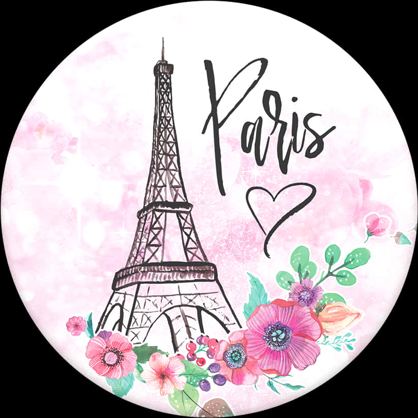 Paris Eiffel Tower Floral Art PNG Image