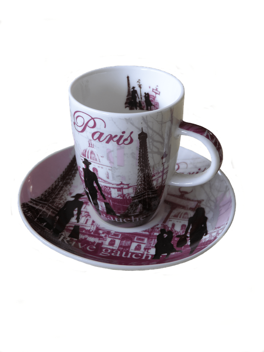 Paris Themed Coffee Cupand Saucer PNG Image