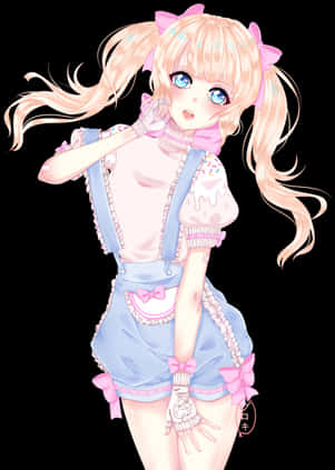 Pastel Anime Girlin Blue Outfit PNG Image