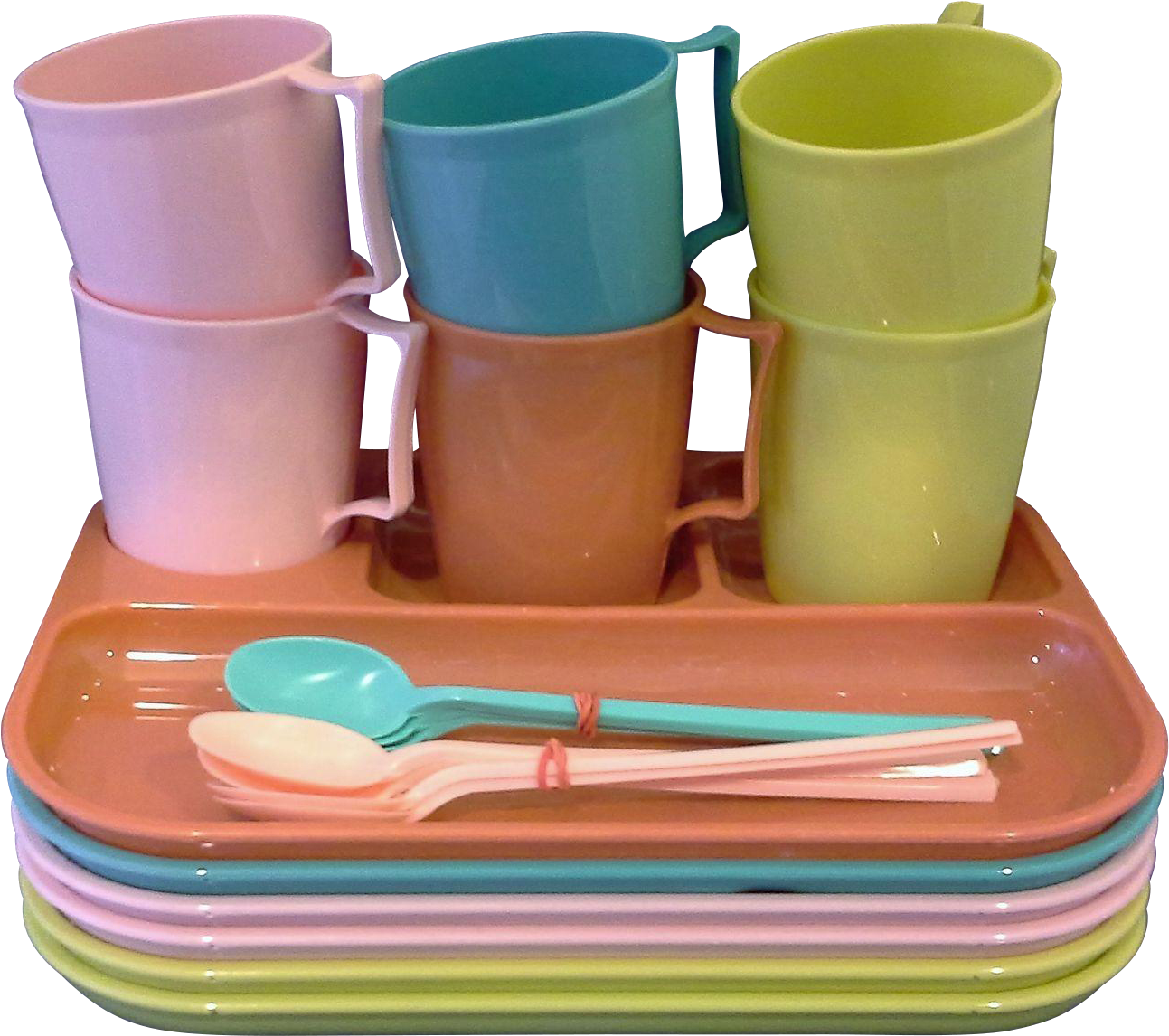 Pastel Colored Kitchenware Set PNG Image