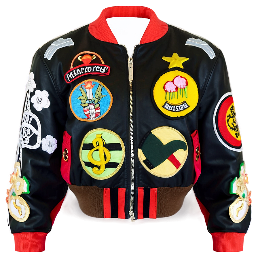 Patch Embellished Bomber Jacket Png Cvh99 PNG Image