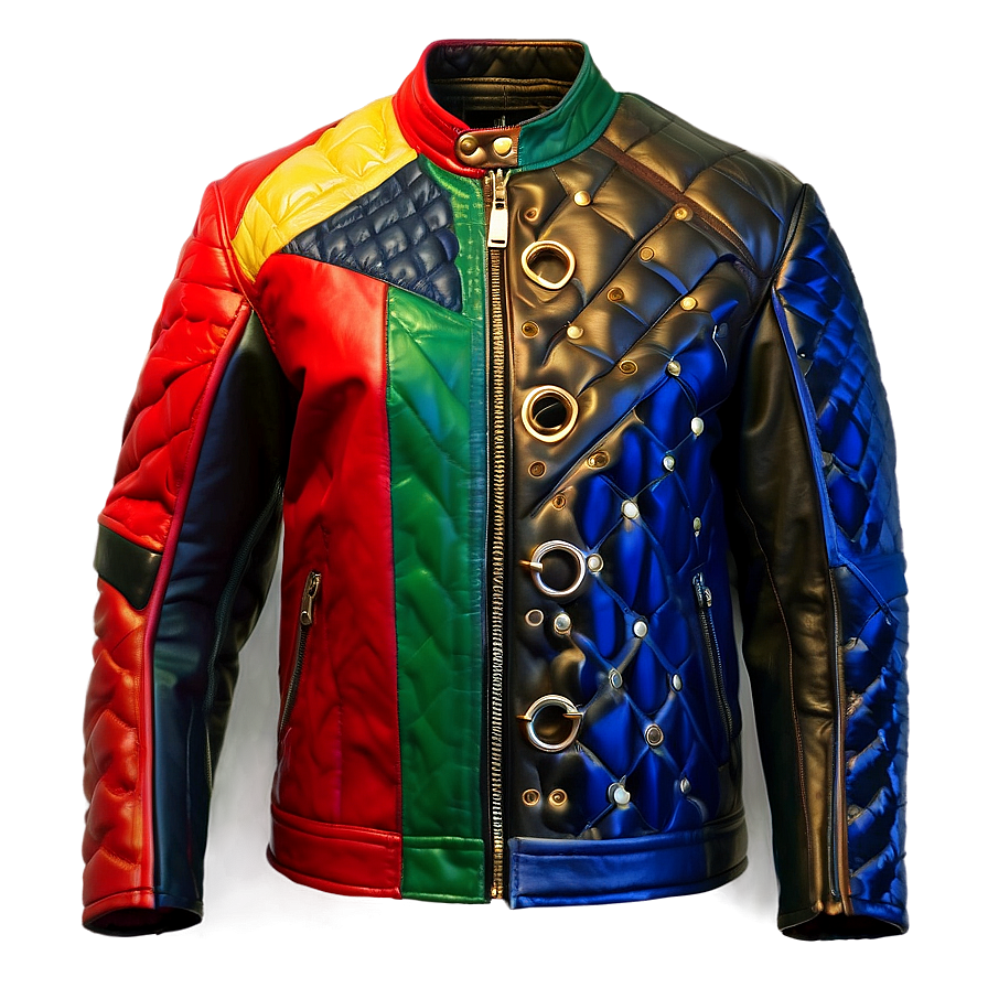 Patchwork Leather Jacket Png 06122024 PNG Image