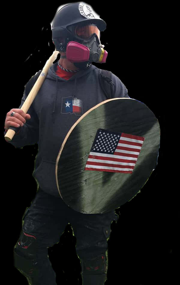 Patriotic Protesterwith Shieldand Bat PNG Image