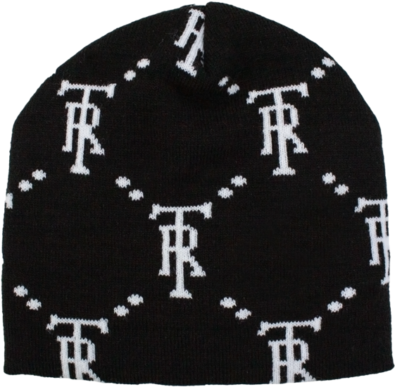 Patterned Black Beanie Hat PNG Image