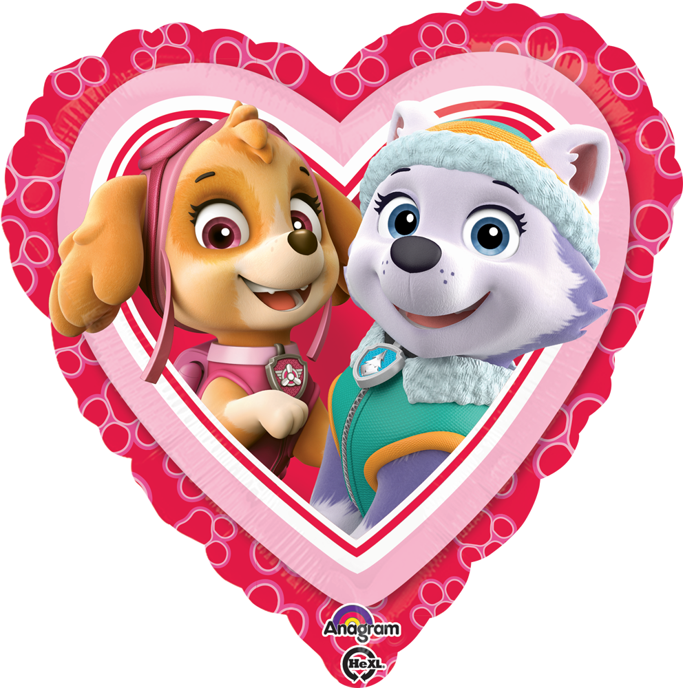 Paw Patrol Characters Heart Balloon PNG Image