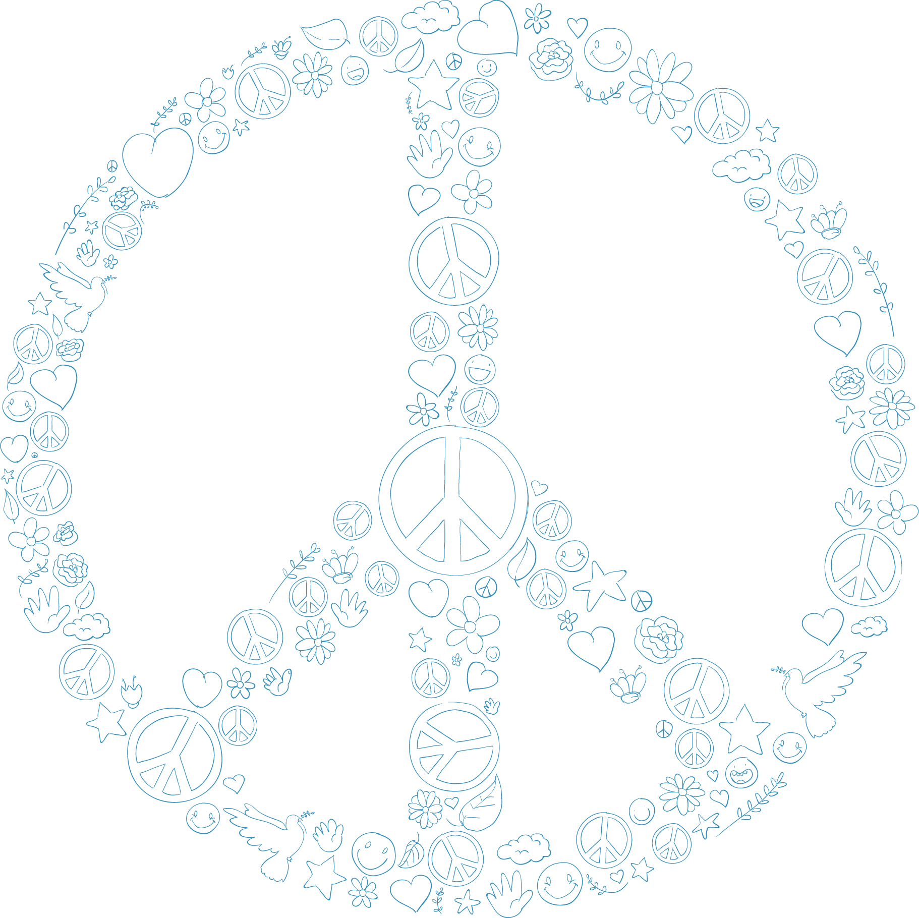 Peace Symbol Floraland Hearts Pattern PNG Image