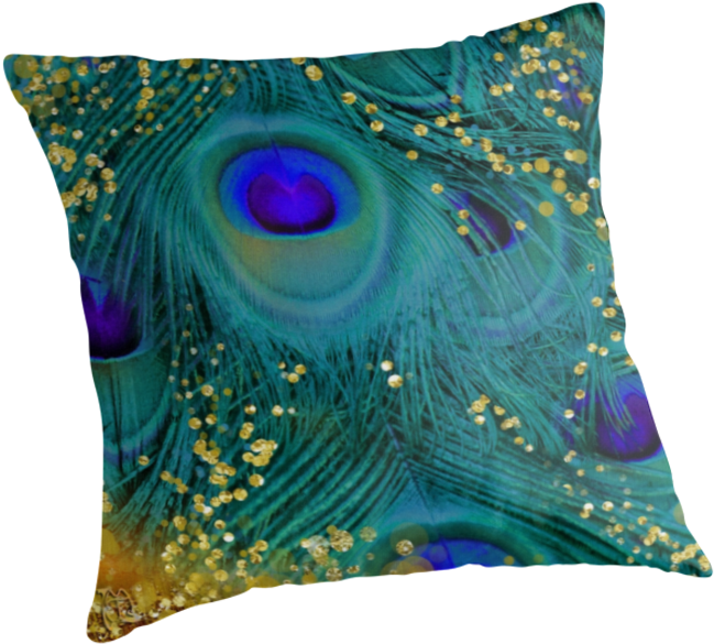 Peacock Feather Pillow Design PNG Image