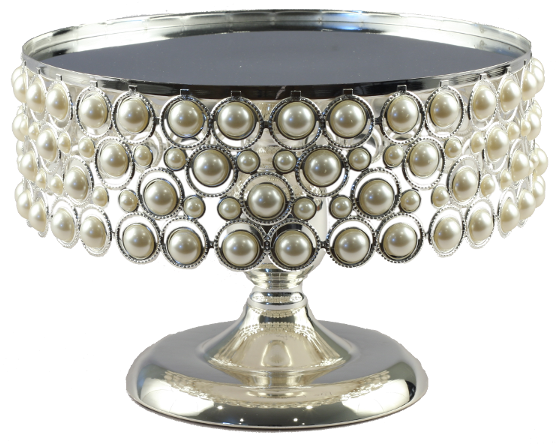 Pearl Embellished Silver Cake Stand PNG Image