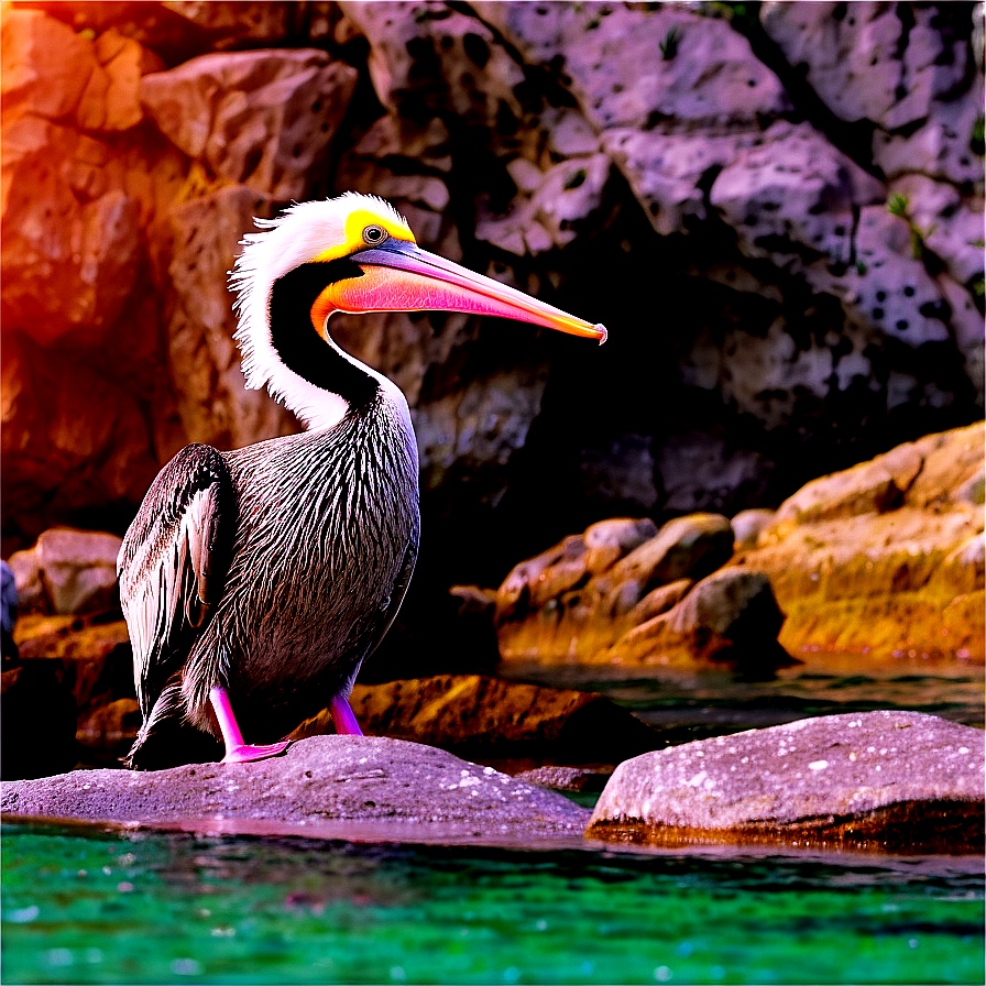 Pelican On Rocky Shore Png Gbe PNG Image