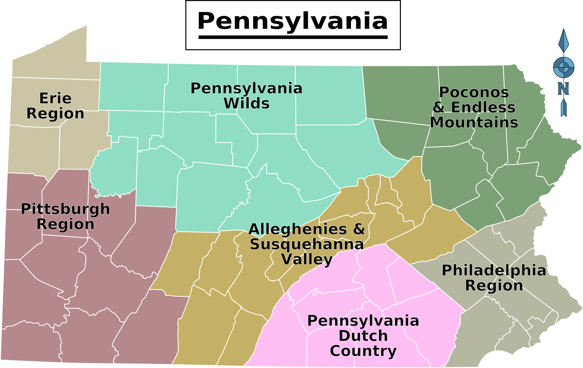 Pennsylvania Regions Map PNG Image