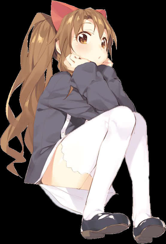 Pensive Anime Girl Sitting PNG Image