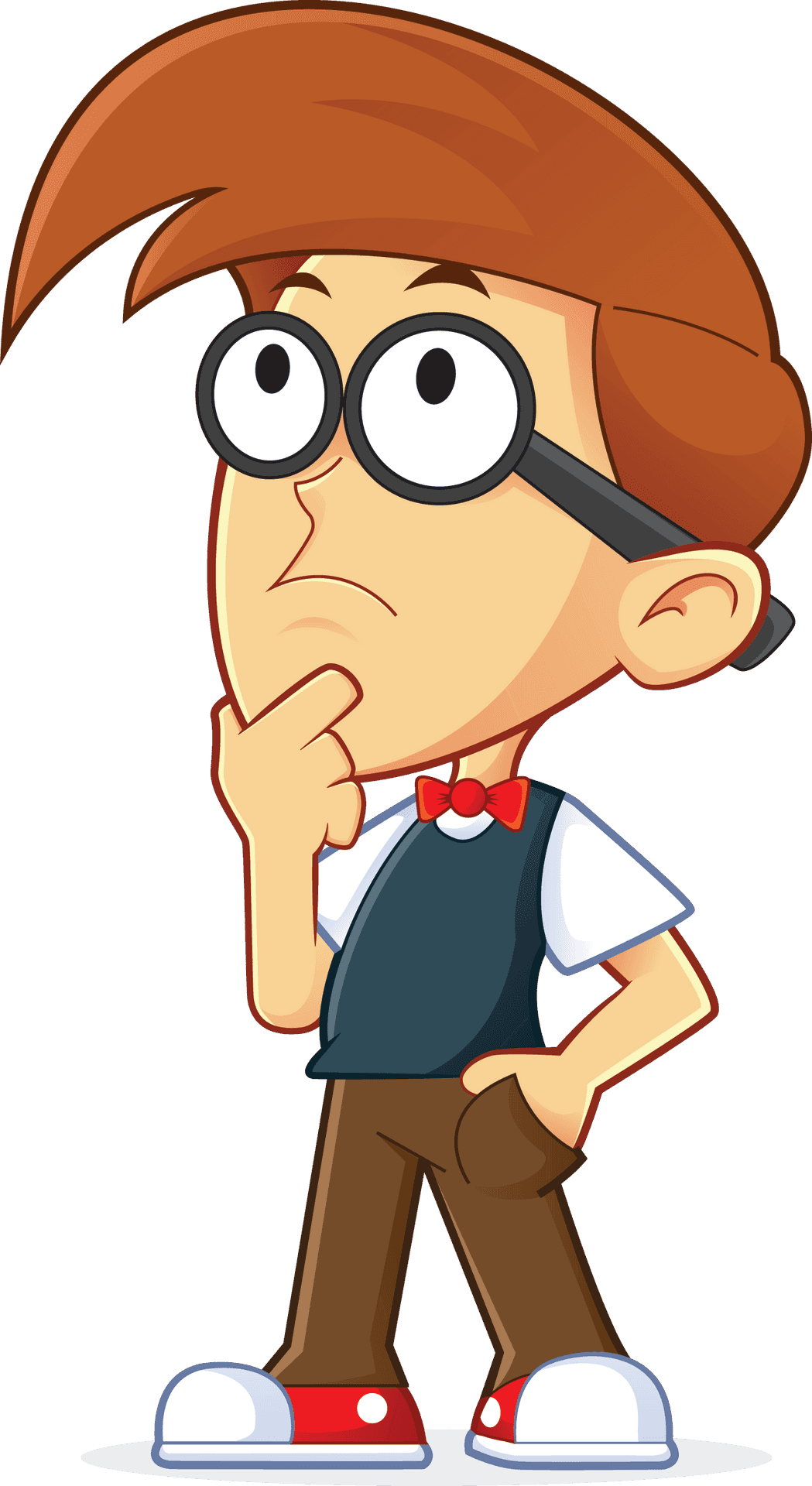 Pensive Cartoon Boy Thinking PNG Image