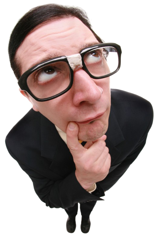 Pensive Manwith Oversized Glasses PNG Image