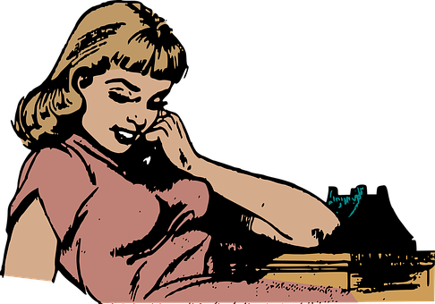 Pensive Retro Girl Illustration PNG Image