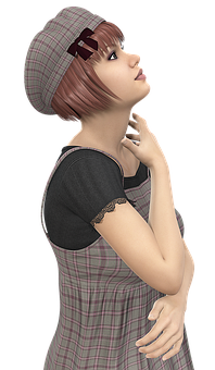 Pensive3 D Animated Woman PNG Image