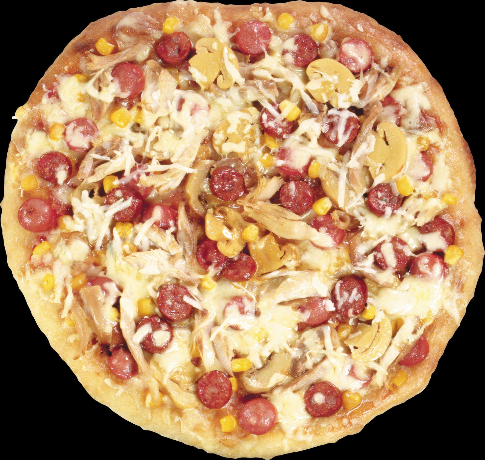 Pepperoni Mushroom Corn Pizza PNG Image