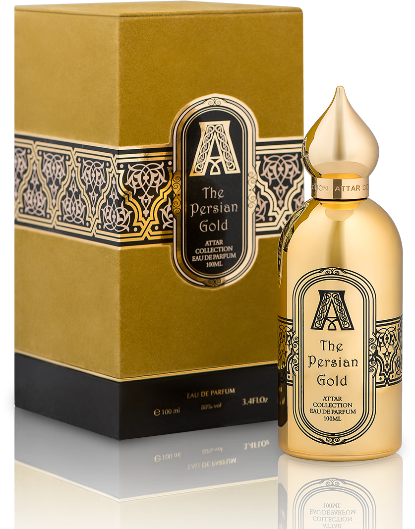 Persian Gold Perfume Bottleand Packaging PNG Image