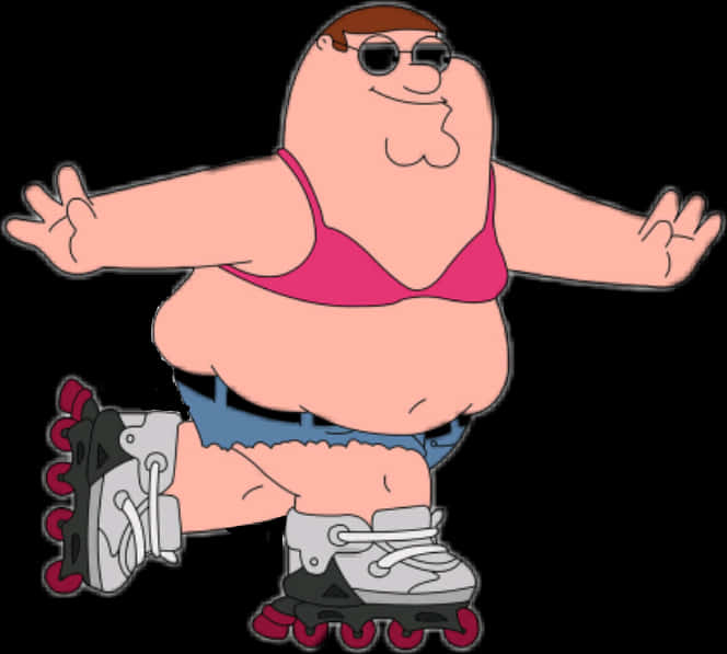 Peter Griffin Rollerbladingin Bikini Top PNG Image