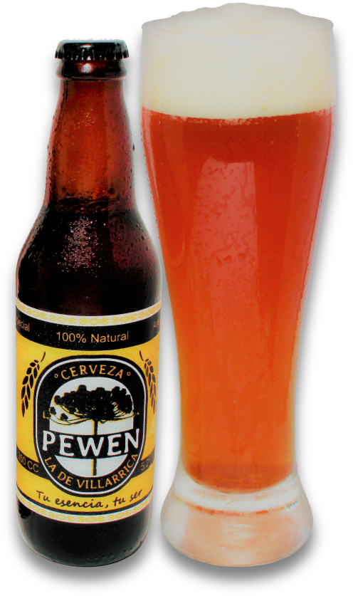 Pewen Cerveza Artisanal Bottleand Glass PNG Image