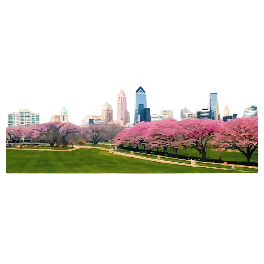 Philadelphia Skyline With Cherry Blossoms Png Bjf PNG Image