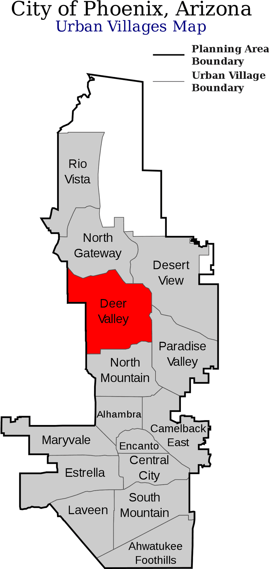 Phoenix Arizona Urban Villages Map PNG Image