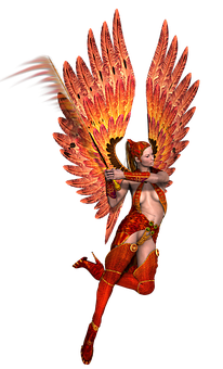 Phoenix Winged Fairy Archer PNG Image