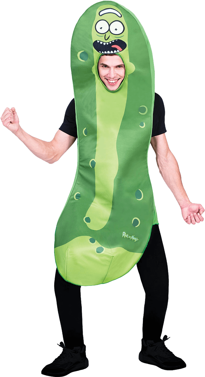 Pickle Rick Costume Man Smiling PNG Image