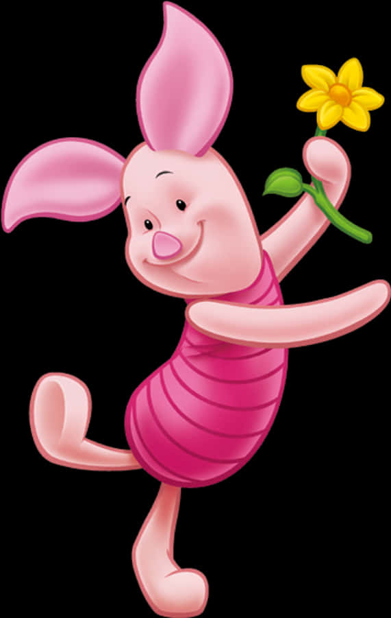 Pigletwith Yellow Flower PNG Image