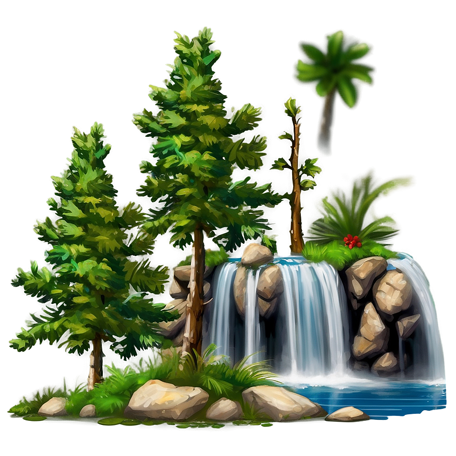 Pine Trees And Waterfall Png Nya88 PNG Image