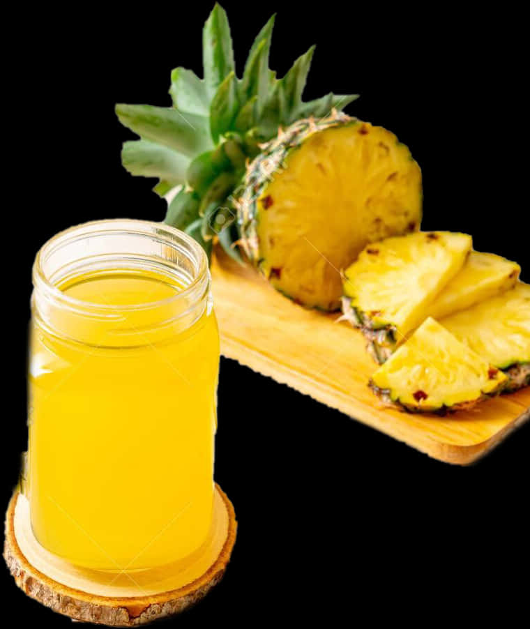 Pineapple Juiceand Fresh Fruit Slices PNG Image