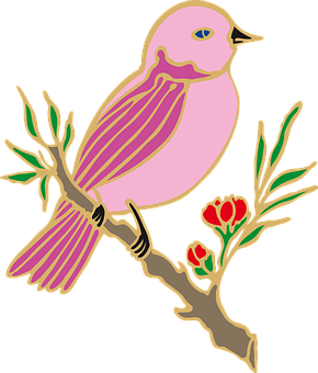 Pink Birdon Branch Vector PNG Image