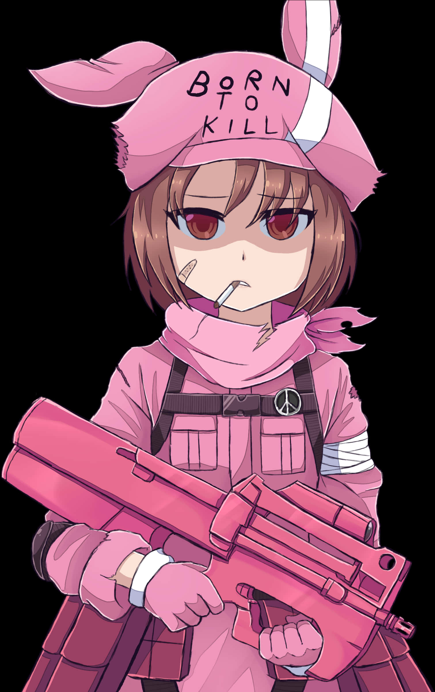 Pink Bunny Soldier Anime Art PNG Image