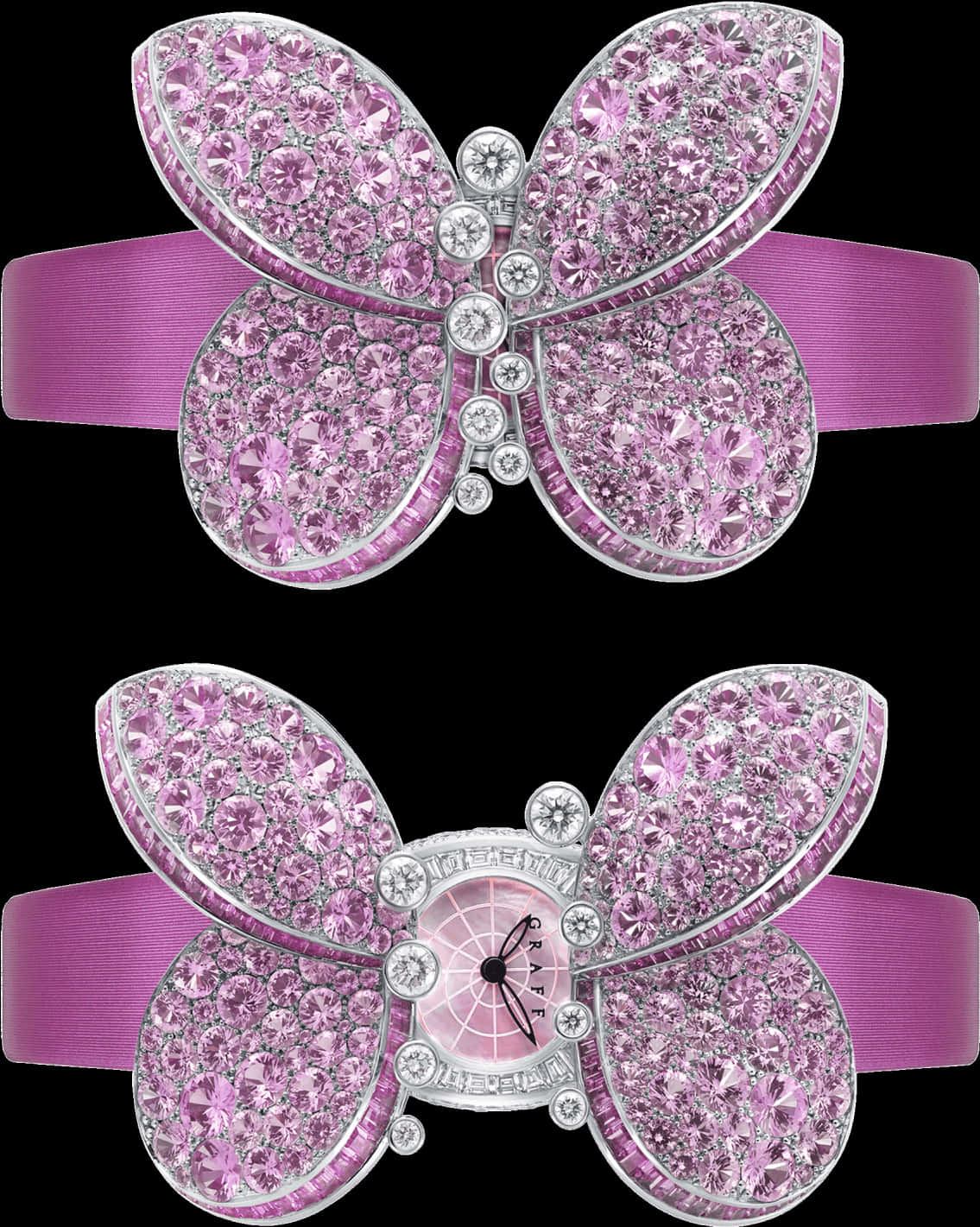 Pink Butterfly Jeweled Watches PNG Image