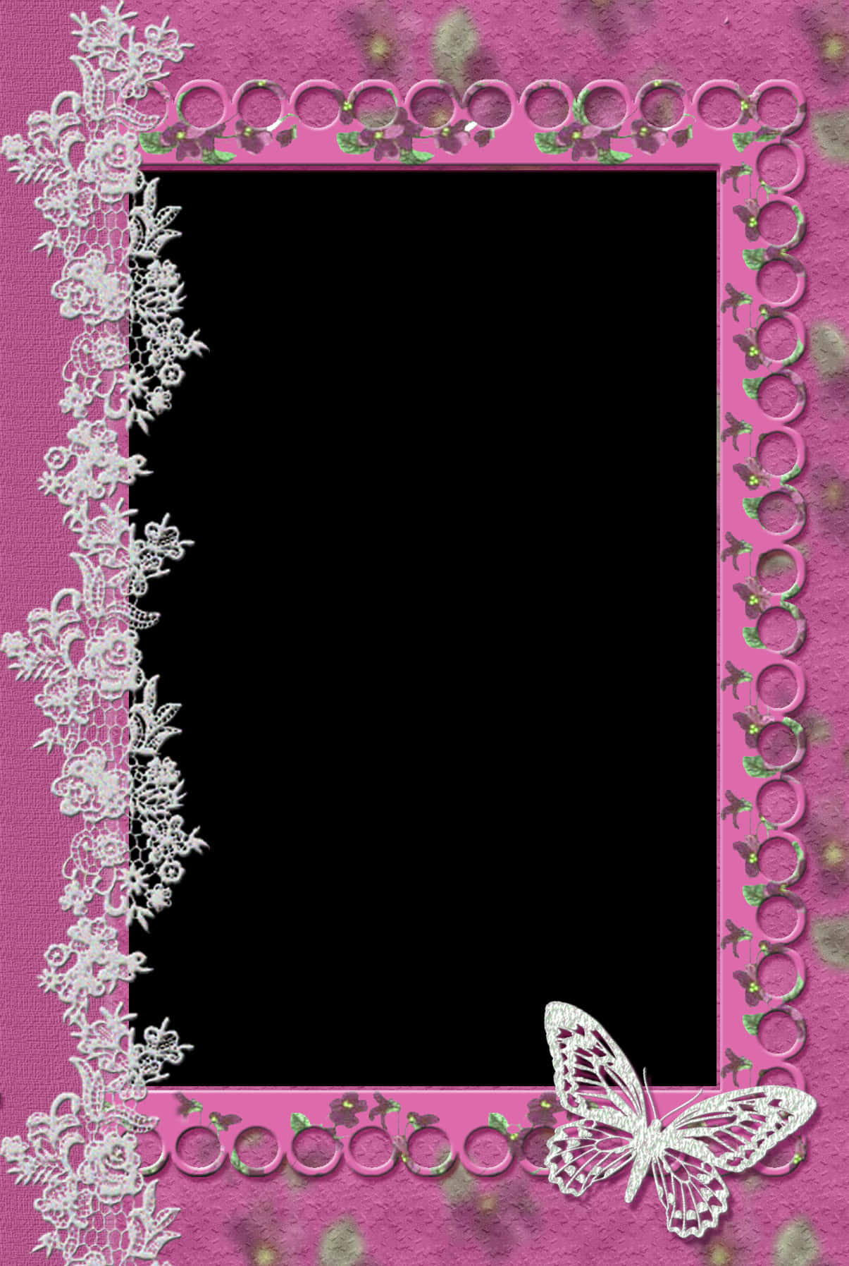 Pink Butterfly Lace Frame PNG Image