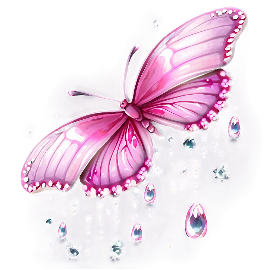 Pink Butterfly With Dew Drops Png 5 PNG Image