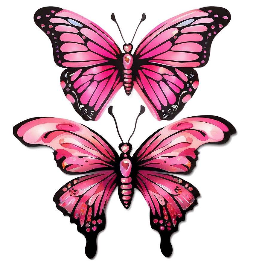 Pink Butterfly With Heart Details Png 78 PNG Image