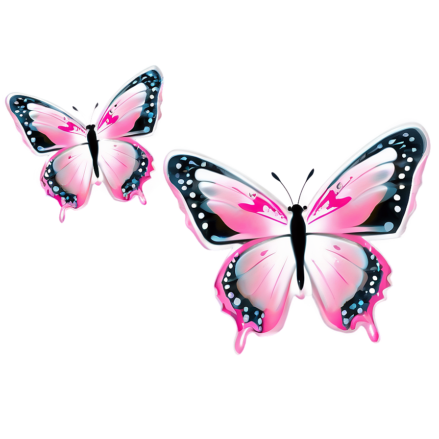 Pink Butterfly With Heart Details Png Wck PNG Image