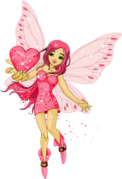 Pink Fairy With Heart Wings PNG Image