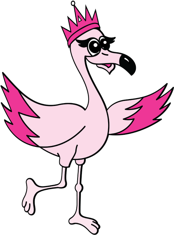 Pink Flamingo Cartoon Crowned Bird.png PNG Image