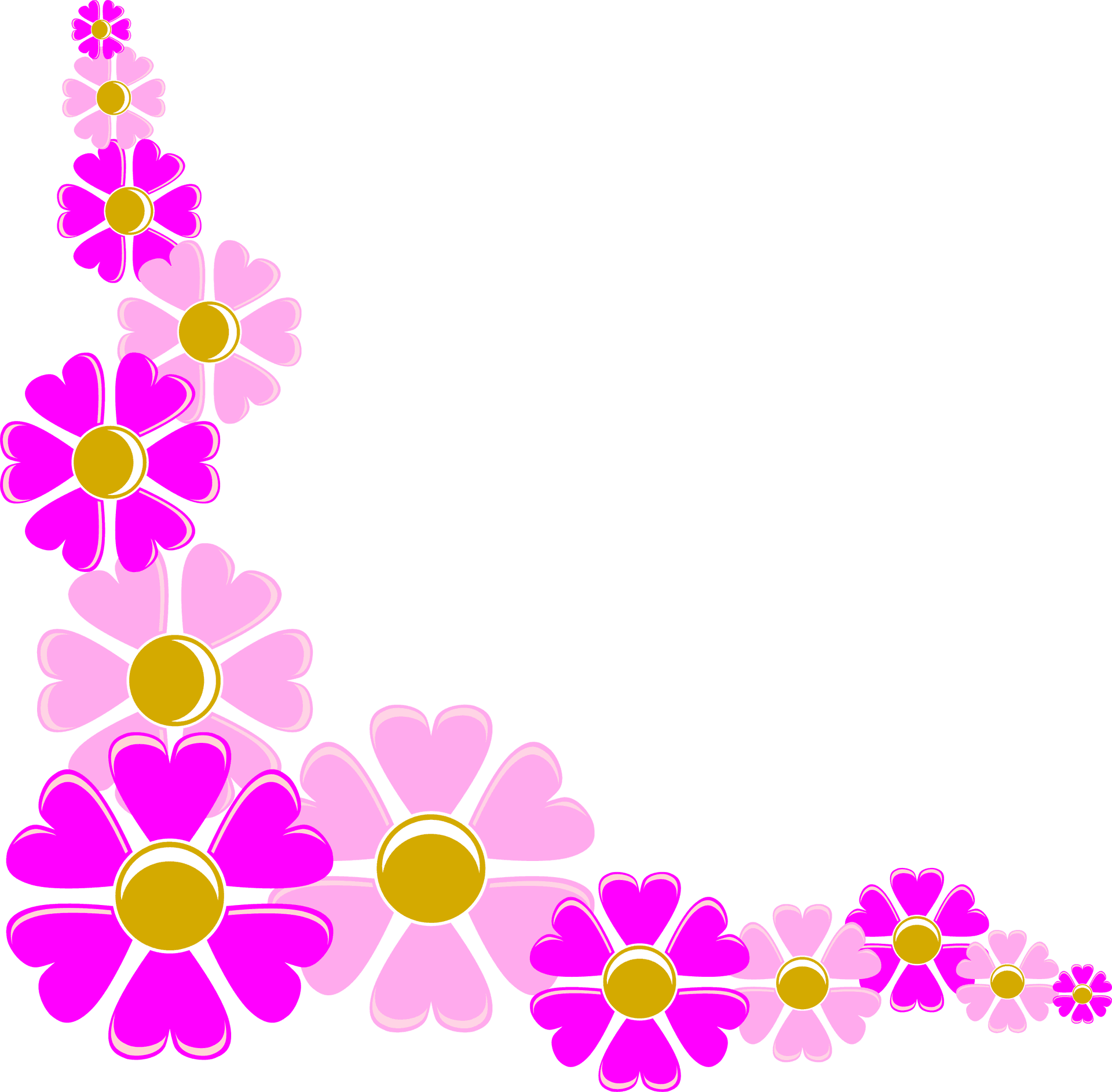 Pink Floral Corner Border Design PNG Image