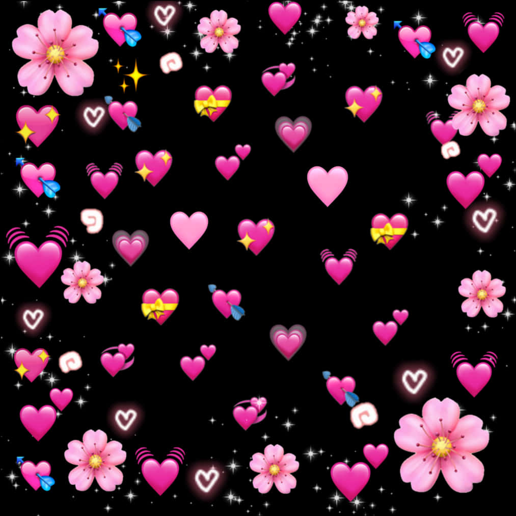 Pink Flowersand Hearts Pattern PNG Image