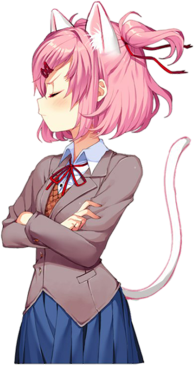 Pink Haired Anime Cat Girl Crossed Arms PNG Image