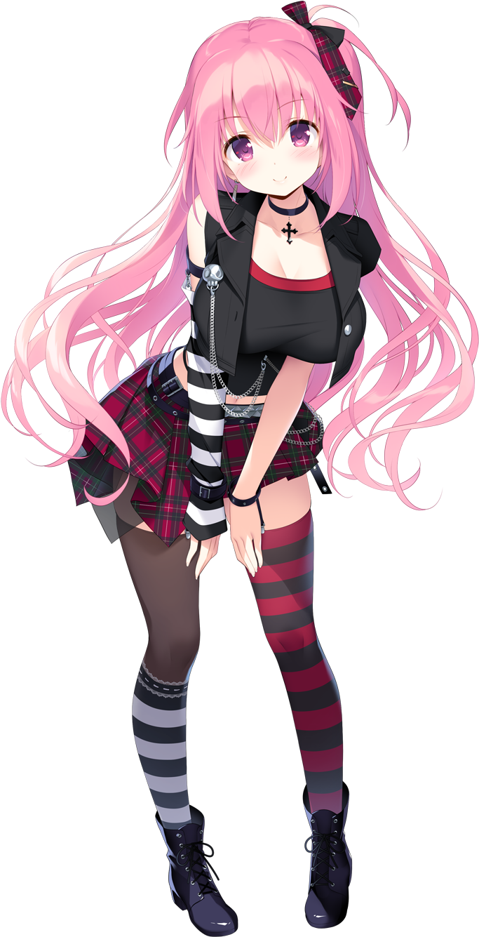 Pink Haired Anime Girl With Bangs PNG Image