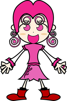 Pink Haired Cartoon Girl PNG Image