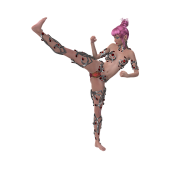 Pink Haired Figure High Kick PNG Image